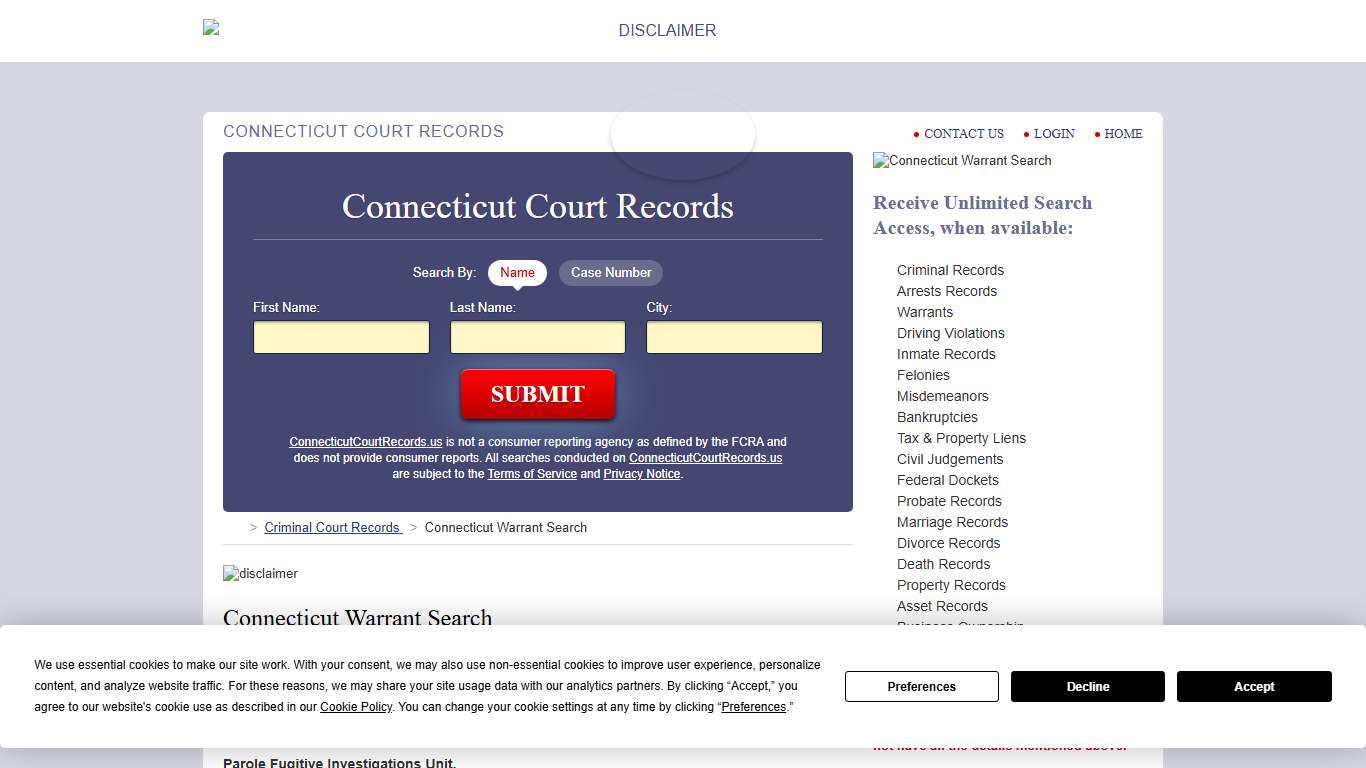 Connecticut Warrant Search | ConnecticutCourtRecords.us